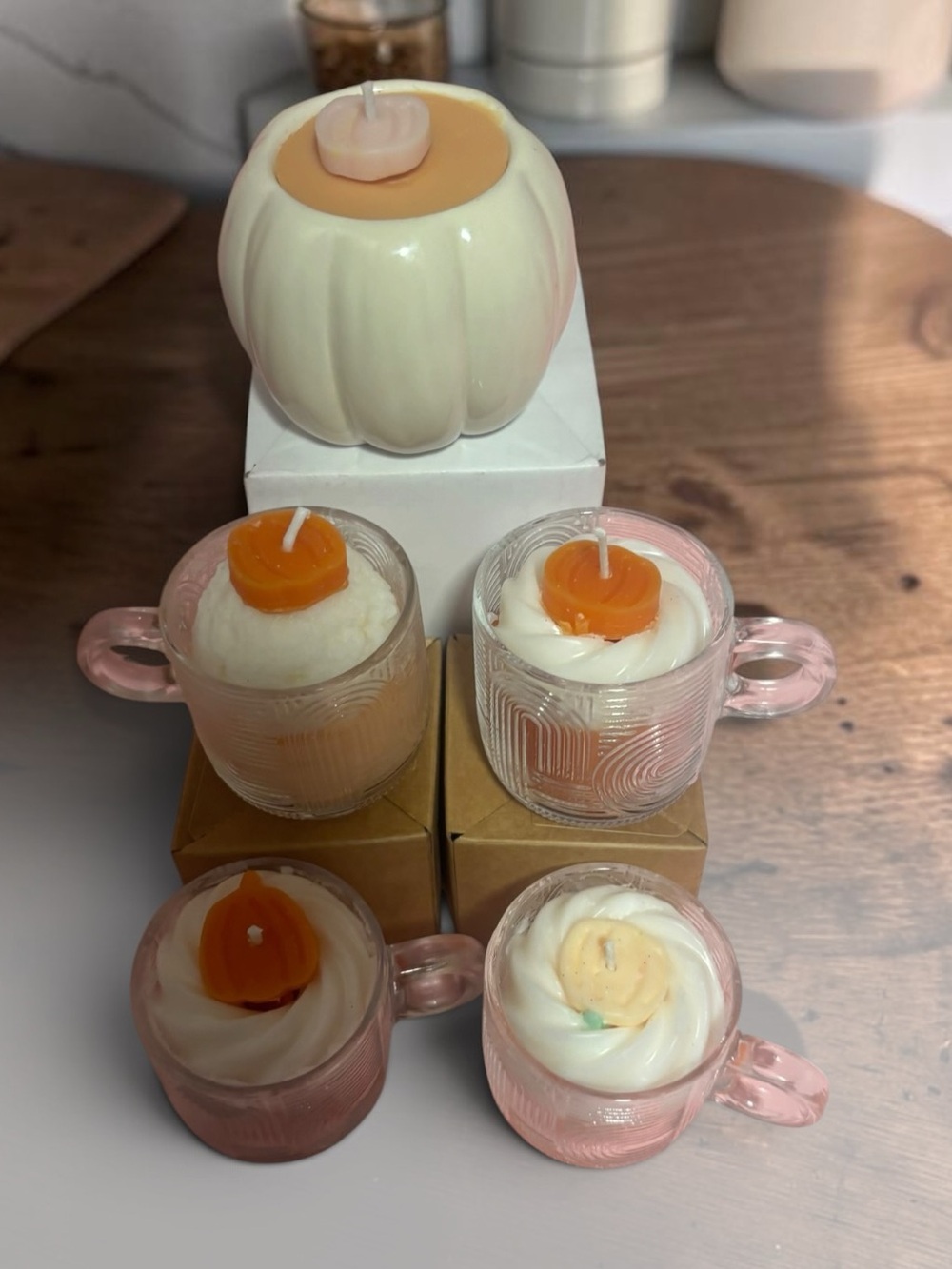 Hand-poured “pumpkin latte “ scented Mug Candles - Set of 4